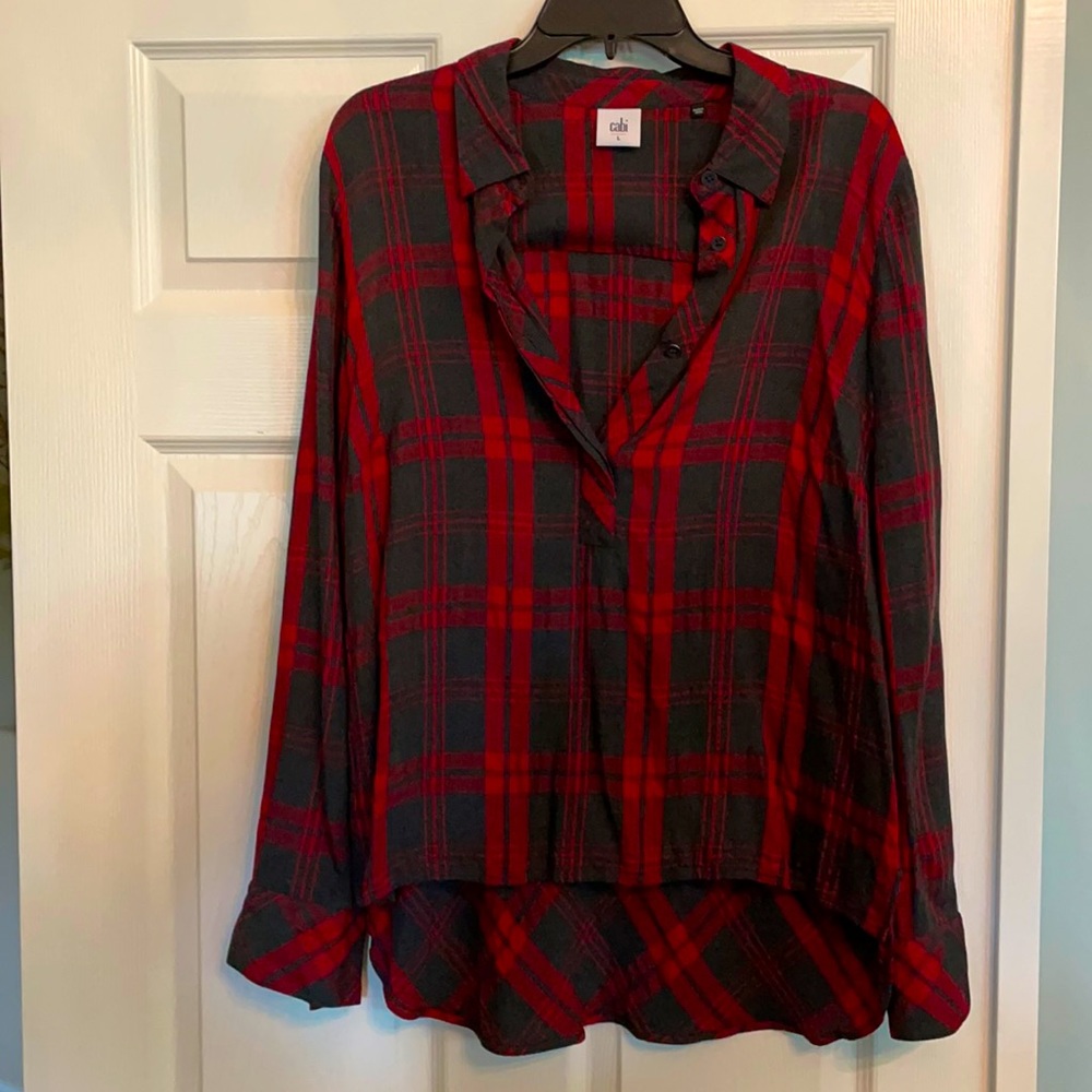 Cabi Red and Grey Plaid Blouse